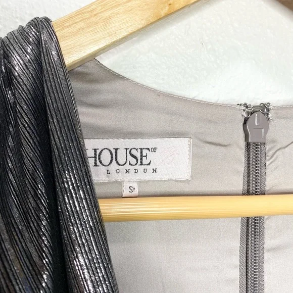 House Of CB Alvona Drape Mini Dress In Gunmetal Silver Small